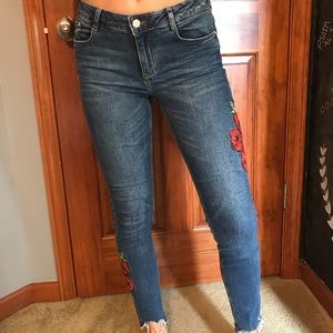 Zara floral mid rise jeans